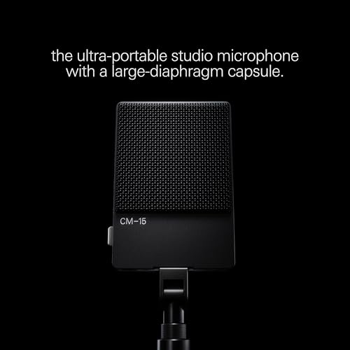 Teenage Engineering CM–15 Portable Studio Condenser Microphone with USB-C Audio and Charging, 3.5 mm mini Jack line Out, 48 V Phantom mini XLR, 10 Hour Rechargeable Battery and gain Switch (Black)
