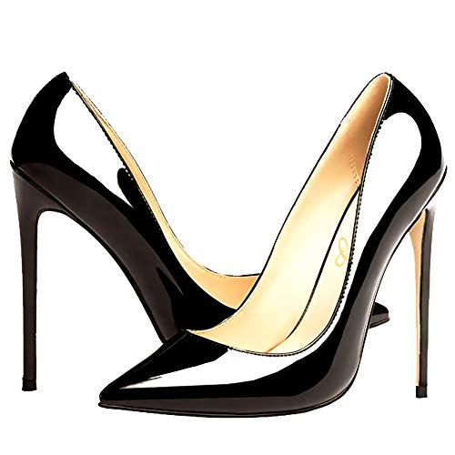 GEEDIAR Women's Stiletto Pumps Thin Heel Shoes Pointy Pumps Ladies Party Dress Pumps Patent Leather Pumps Mules Suede Pumps Wedding Party Basic Pointed Heel Shoes Black