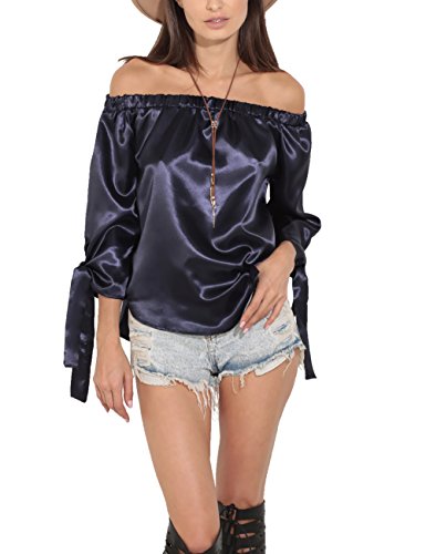 Just Quella Women's Off Shoulder Loose Shirt Blouse 8422(XL,Royal Blue)