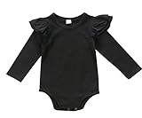 Infant Baby Girls Long Sleeve Bodysuit Romper Ruffle Fly Sleeve Triangle Cotton Jumpsuit (70(3-6M), Solid black)