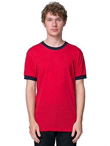 American Apparel Men 50/50 Crewneck Ringer T-Shirt Size XL Heather Red / Navy