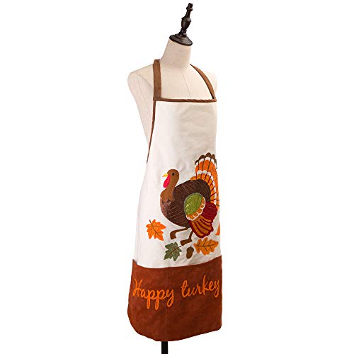 glitzhome Thanksgiving Aprons for Women 32 x 23.6 Inches Cute Apron Embroidered Turkey Cooking