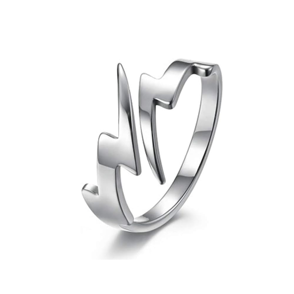 Double Lightning Bolt Wrap Open Ring for Men Boys Women Teen Girls Stainless Steel Fashion Punk Personalized Unique Adjustable Statement Engagement Finger Rings Jewelry Gifts for BFF Birthday Son (7)