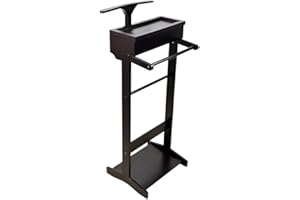 PUPPYWARM Valet Stand for Men, Suit Valet Stand with Top Tray, Flip-up Storage Box, Hat Holder, Coat Hanger, Tie & Belt Hooks and Shoe Rack for Entryway Office Living Room Room (Black)
