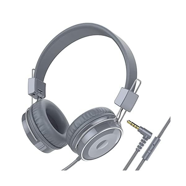 Baseman-Wired-Foldable-Headphones-with-Mic-Stereo-Heavy-Bass-On-Ear-Headset-for-iPhone-Cell-Phones-Laptop-Tablet-Mp4-Mp3-Macbook-PC-Grey BASEMAN Wired Headphones with Microphone - Foldable Wired On-Ear Headphones for Laptops Computer Cellphone Tablet…