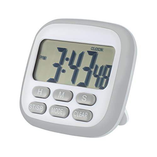 Digital Kitchen Timer, Atmoko Cooking Timer, Big Digits,Loud Alarm,Magnetic Backing Stand,Memory Function,12-Hour Display Clock,Count-Up & Count Down for Cooking Exercise—Grey (Battery not included)