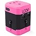 LOOP World Adapter Plug, Worldwide Travel Adapter Charger [US UK EU AU CN] w/ Dual USB Charging Ports & Universal AC Socket - Safety Fused (Pink)