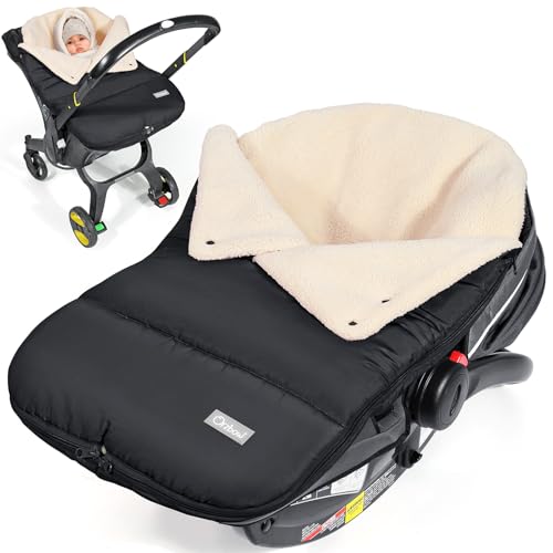 Orzbow Winter Carseat Cover for Baby | Infant Car Seat Blanket | Waterproof Car Seat Cover with Adjustable Collar, Warm and Cozy Fleece Carseat Canopy Blanket for Baby Winter Essentials, Black