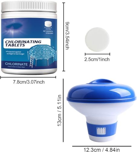 Chlorine Tablets for Pool, Swimming Pool Chlorine Dispenser Cleaning Kit,Purifier Tablets,Clean Slow Dissolving Chlorine Tabs, Prevents Bacteria & Algae(large tablet)