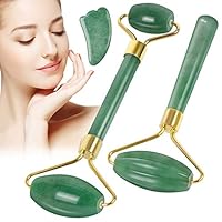 Ridged Jade Roller For Face -4 in 1Kit Gua Sha Massage tool - 100% Real Natural Jade - Beauty Rollers for Skin Puffiness Wrinkles Anti Aging