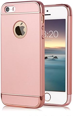 iPhone 5S 5 SE Case,Seekfull Ultra Thin 3 In 1and Slim Hard Shockproof Case Coated Non Slip Matte Surface with with Tempered Glass Screen Protector for Apple iPhone 5/5S SE (Rose Gold)