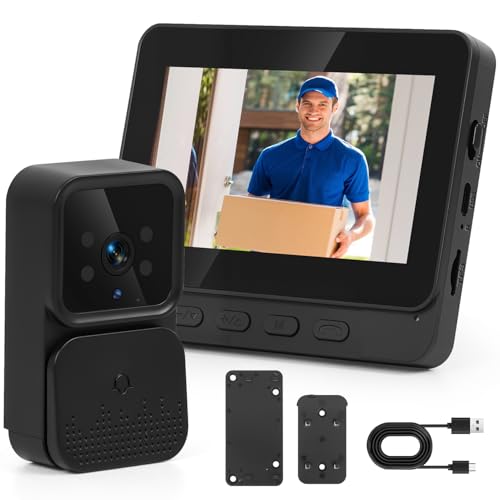 Wire Less Visual Intercom Campainha com Tela, Campainha Inteligente Sem Fio com Vídeo Porteiro, Camera Campainhas de Vídeo Doorbell, Campainha Visual Inteligente, Campainha de Vídeo Porteiro Sem Fio