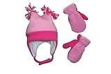 N'ice Caps Girls 4 Corner Sherpa Lined Fleece Hat and Mitten Set (4-7yrs, Fuchsia/Pink)