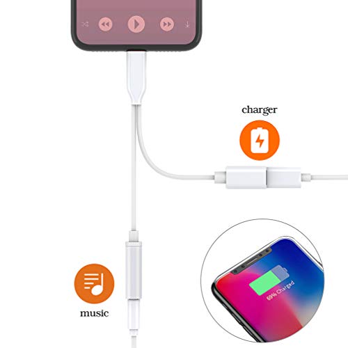 Headphones Adapter for iPhone Charger Dongle 3.5mm Jack AUX Audio Cable Adaptor Music & Charging for iPhone 7/7 Plus/XR/XS Max/11/11 Pro Splitter Aux Adapter Earphone Converter Support iOS 12/13