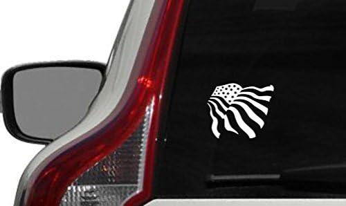 American Flag Waving Car Vinyl Sticker Decal Bumper Sticker for Auto Cars Trucks Windshield Custom Walls Windows Ipad Macbook Laptop and More (WHITE)