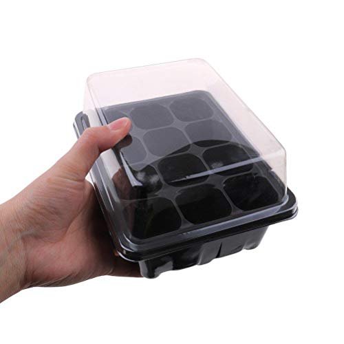 Eshylala 5 PCS 24 Cells Seedling Starter Pots Seeds Grow Box Case with Humidity Dome and Base & 3 Pcs Mini Garden Tools Cultivating and Weeding Flowers and Vegetable Seedlings
