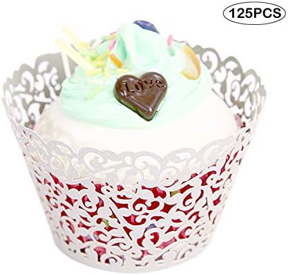 Ying 125pcs Cupcake Wrappers Filigree Vine Cupcake Wraps Lace Cupcake Liners Laser Cut Baking Cup Muffin Holders Case for Wedding/Birthday Party Decoration White