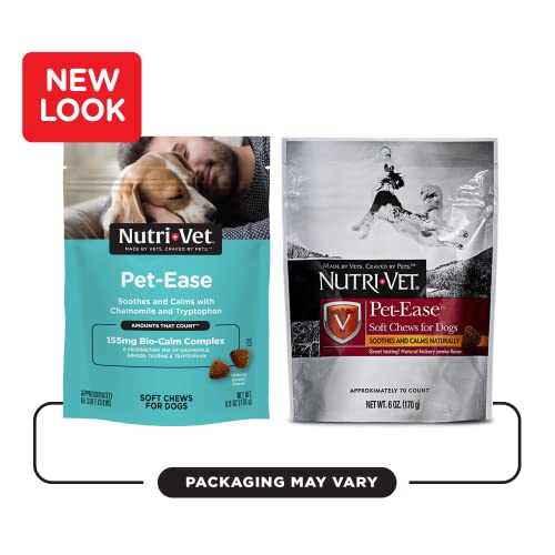 NUTRI-VET PET-EASE SOFT CHEWS FOR DOGS, VET FORMULATED WITH CHAMOMILE & TRYPTOPHAN TO SOOTHE AND CALM DURING STORMS, SEPARATION ANXIETY, AND LOUD NOISES, DOG CALMING SUPPLEMENT, 6.0 OZ