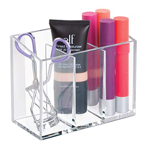 mDesign Self Adhesive Vanity Cosmetic Organizer for Hair Care, Jewelry, Makeup - Pack of 3, Clear