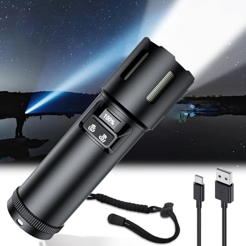 ALKDHDU Linterna Led Recargable 10000 Lumenes,Lampara de Mano Potente Tactico Militar USB,IPX5 Impermeable 4 Modos, Tecnología de Cola Innovadora para Emergencias,Camping,Exteriores y Aventuras