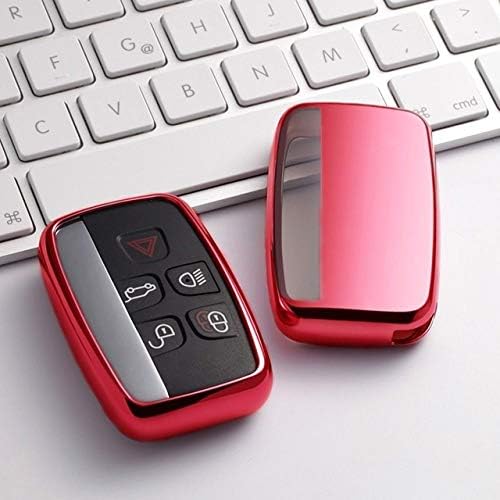 DDZKA Car key cover Soft TPU Car Key Case Remote Fob Shell Protector Skin for Land Rover LR4 Jaguar XK XKR XF XFR XJ XJL Smart Car Key Cover,red