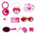 EXERCISE N PLAY 10 PCS Hot Pink Deluxe Pretend Makeup Play Kit for Kids with Blue Sequin Portable Cosmetic Bag Toddlers Cosmetic Pretend Beauty Set Girls Fun Play Purse Toy Accessory