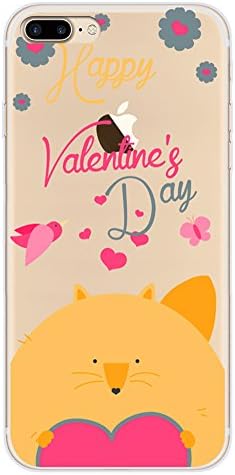 iPhone 7 Plus Case Clear with Design, Buyus Soft Thin TPU Rubber Silicone Back Protective Cover Bumper with Cute Creative Pattern for Boy / Men (Valentine's Day Fox - Orange)