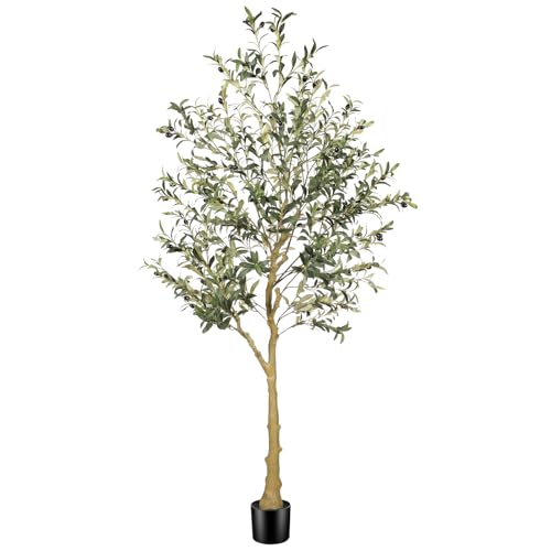 FEELEAD 6ft Faux Olive Tree – Tall Artificial Olive Tree 180cm with Natural Trunk, Fake Olive Tree Indoor Decor, Olive Plant Artificial Indoor for Home and Office