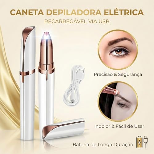Lumina - Caneta Depiladora de Sobrancelha, Nariz e Buço Elétrica Profissional, Removedora de Pelos Faciais Indolor com Luz LED, Portátil e Recarregável via USB - Depiladora de Alta Precisão