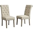 Roundhill Furniture Habit Solid Wood Tufted Parsons Dining Chair (Set of 2), Tan
