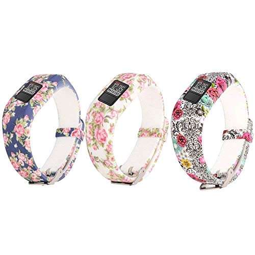 HWHMH Replacement Secure Band with Chrome Watch Clasp and Fastener Buckle for Garmin Vivofit 3 - 3PCS: Flowers - Thumbnail 5