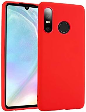 P30 Lite Case Earworld Soft Liquid Silicone Rubber Shockproof Slim Protective Cover with Microfiber Cloth Lining for Huawei P30 Lite（Red