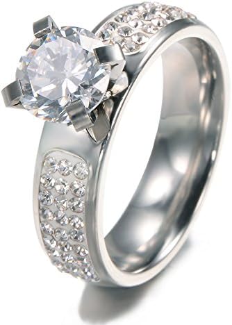 Unistyle Stainless Steel Triple Row CZ Stone Couples Ring Wedding Band Silver Fashion Jewelry (Women Size 10)