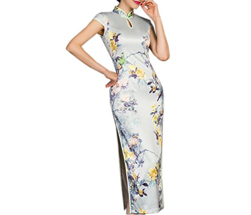 XueXian(TM) Women's Flower High Slit Summer Dress China Cheongsam Party Long Qipao