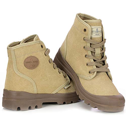 Farm Blue Mens Hiking Boots - Rugged Outdoor Ranger Boot - Waterproof High Top Canvas Trekking Ankle Shoes for Men with Cushioned Insole with Arch Support & Rubber Sole (6, Khaki)