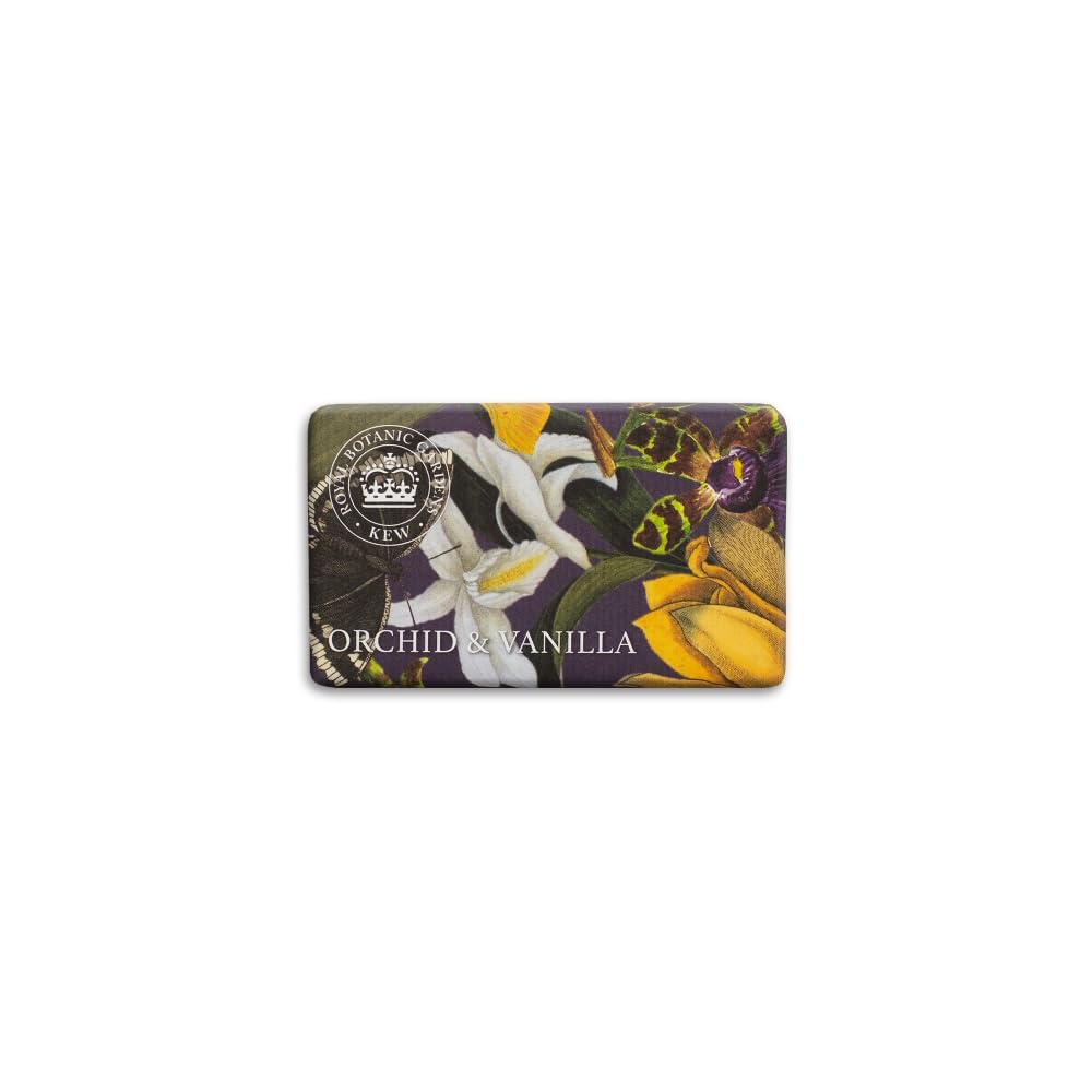 The English Soap Company Kew Gardens Orchid and Vanilla Soap - Luxury Vegan Soap Bar Enriched with Shea Butter - Warm Floral Vanilla Scent, Moisturising, Cruelty-Free, Made in England - 240g