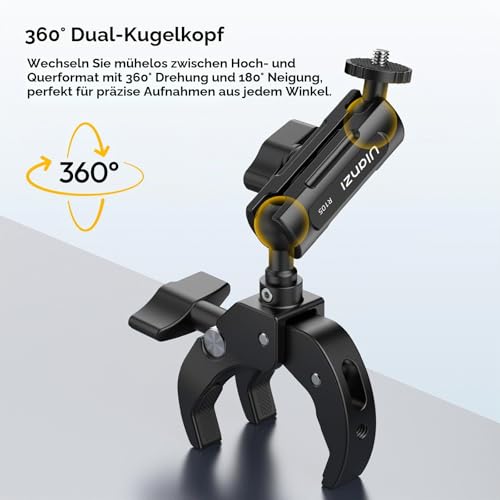ULANZI R105 Super Clamp Camera Mount with 360° Dual Ball Head Magic Arm, Y-shaped 3-Jaw Design, 1/4 Inch Thread, Action Cam Mount Adapter, Super Clamp for DSLR Camera, Stabilizer, Video Light