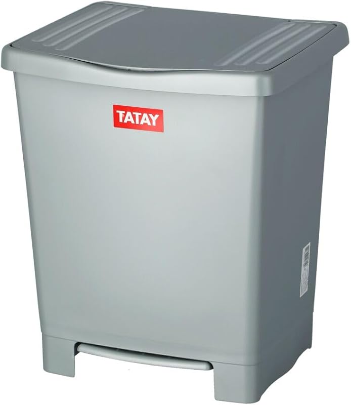 Lixeira para pedal tatay millenium, capacidade 23l, pedal retrátil, polipropileno, sem bpa, saco de lixo 30l, cinza, medidas 33,5 x 30 x 39cm