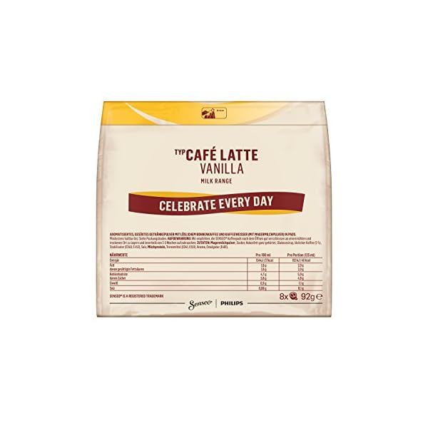 Senseo Pads Café Latte Vanilla, 40 Kaffeepads, 5er Pack, 5 x 8 Getränke, 460 g – Bild 3