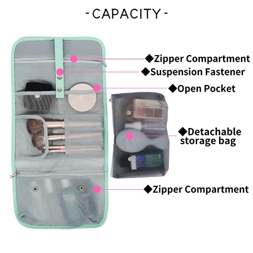 OSTKAKA Nylon Makeup Bag for Women， Small Travel Cosmetic Bag Makeup Pouch ，Zipper Toiletries Bag for Women (Green)