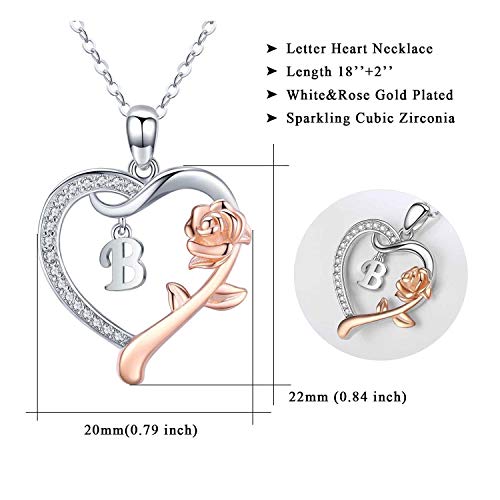Collar Con Inicial De Corazón Y Rosa Para Mujer - Plata De Ley 925, Cristal Austriaco, Regalo Para Mamá O Esposa