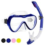 SwimStar Snorkel Set for Women and Men, Anti-Fog Tempered Glass Snorkel Mask for Snorkeling, Swimming and Scuba Diving, Anti Leak Dry Top Snorkel Gear Panoramic Silicone Goggle No Leak