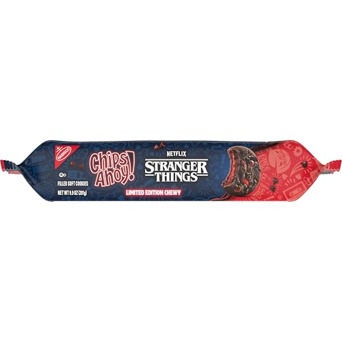 CHIPS AHOY! STRANGER THINGS CHEWY CHOCOLATEY STRAWBERRY-FLAVORED FILLED SOFT COOKIES, LIMITED EDITION, 9.9 OZ