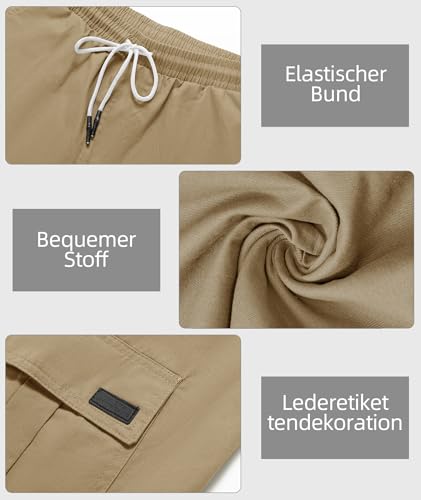 JACKETOWN Men's Cotton Cargo Shorts - Summer Casual Bermuda Shorts With Elastic Waist