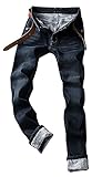 Plaid&Plain Men's Thermal Fleece Lined Winter Slim Fit Straight-Leg Jeans
