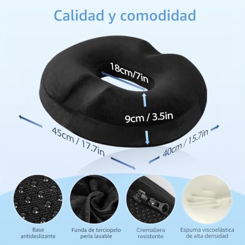HOMCA Cushion for Coccyx Foam Hemorrhoids Cushion, Office Chair Cushion, Anti-decute Cushion for Office Seats, Wheelchair, Non-Slip Bottom, Washable Cover, Black
