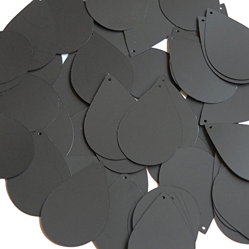 Sequin Tear Drop 1.5 inch Black Matte Silk Frost Couture Loose Paillettes. Made in USA.