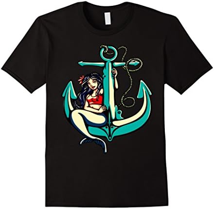 Men's Pretty Sirem Anchor Girl School Sailor Tatto T-Shirt  XL Black