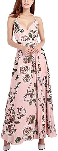 Mantos Eternity Women's Floral Print Deep V Wrap Summer Slit Maxi Dress