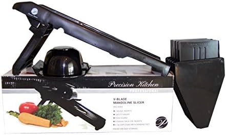 Mandoline Slicer and Vegetable Slicer, Black Stainless Steel V-Blade Julienne Slicer with Food Guard